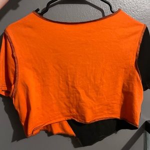 black & orange cropped graphic tee, size medium.